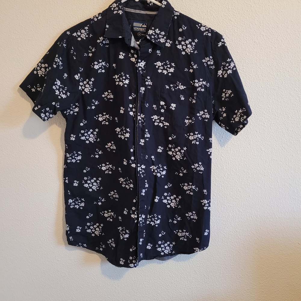 Men's Navy Floral Button Down Shirt #345